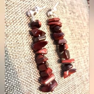 Boho Earrings w/ Red Tigers Eye Chips - New Item (2")